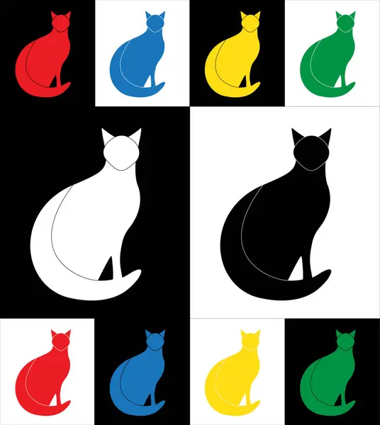 Farklı renklerde kedi siluetleri