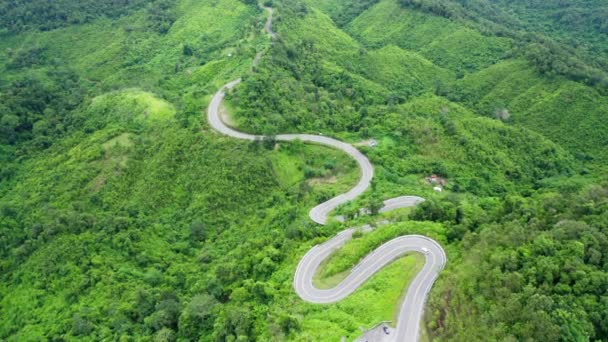 Aerial View Drone Fly Winding Road Rainy Season Tropical Rainforest — Stock Video