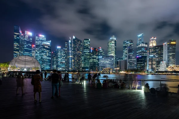 Singapore Agosto 2023 Marina Bay Com Distrito Downtown Singapura Noite — Fotografia de Stock