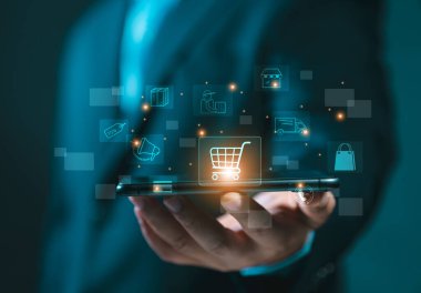 Dijital pazarlama ve finans. İnternetten alışveriş yaparken el arabasına baskı yapmak. Pazarlama tedarikçileri günde 24 saat indirim, ücretsiz nakliye ve teslimat sunuyorlar. Piyasa platformu dijital pazarlama.