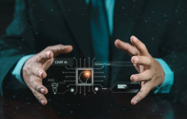 Yapay Zeka 'yı korumak için ileri teknoloji alanına adım at. Yapay Zeka Yapay Zeka ve makine öğrenimi kişisel öğrenimi geliştirir. çevrimiçi öğrenim kişisel gelişim kavramı.