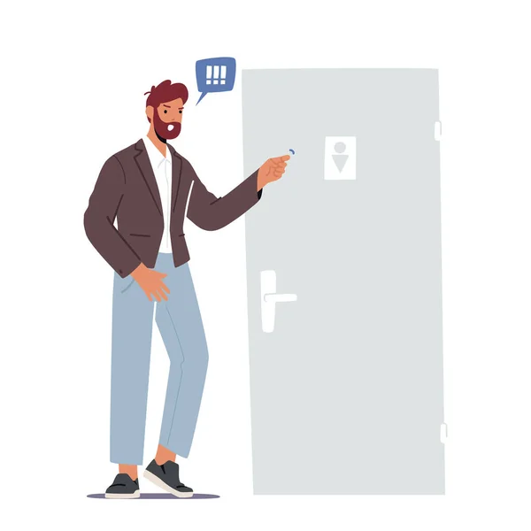 Чоловік Персонаж Стукає Громадський Туалет Кубічний Двері Чоловік Терміново Потребує — стоковий вектор