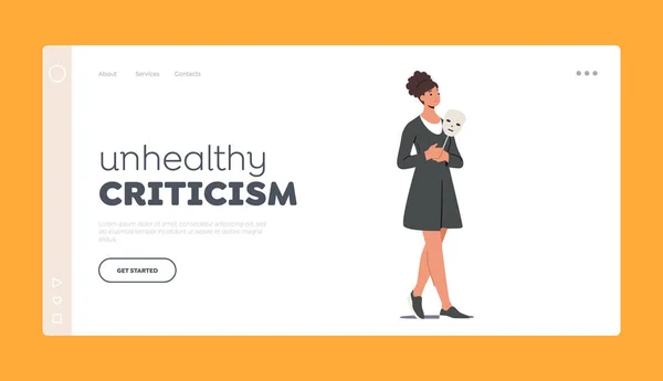 Sağlıksız Eleştiri Niş Sayfası Şablonu Umursamaz Maskeli Kadın Sahte Duyguları — Stok Vektör