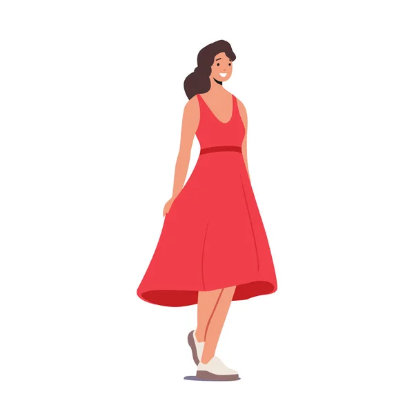 Жінка Червоній Сукні Ізольована Білому Тлі Молодий Сексуальний Жіночий Персонаж — стоковий вектор