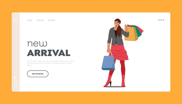 New Arrival Landing Page Template Stilvoller Einkaufsspaß Für Käuferinnen Neue — Stockvektor