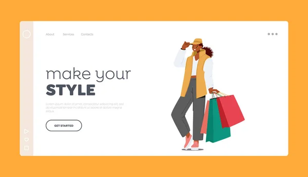 Gör Din Style Landing Page Mall Trendig Shopaholic Girl Bära — Stock vektor