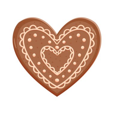 Zencefilli kek, Noel kurabiyesi. Beyaz arka planda izole edilmiş şekerleme süsüsüyle süslenmiş. Xmas Kutlama Pastası, Kış Tatilleri için Taze Fırın. Çizgi film Vektör İllüstrasyonu