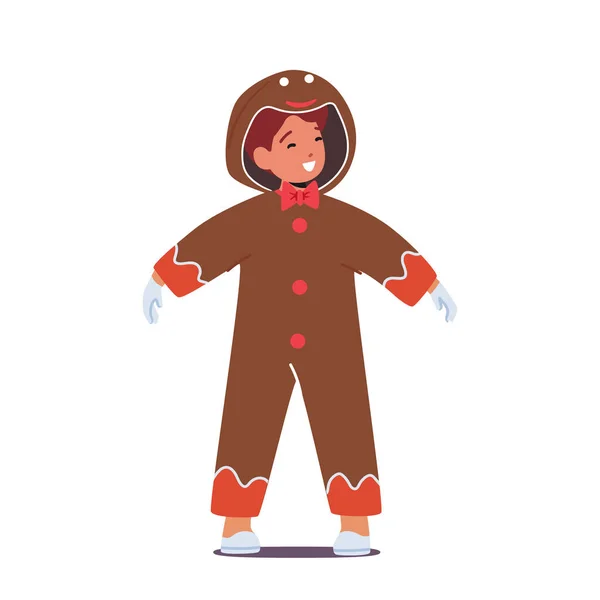 Child Christmas Costume Gingerbread Man Little Boy Performing School Kindergarten — Stock Vector