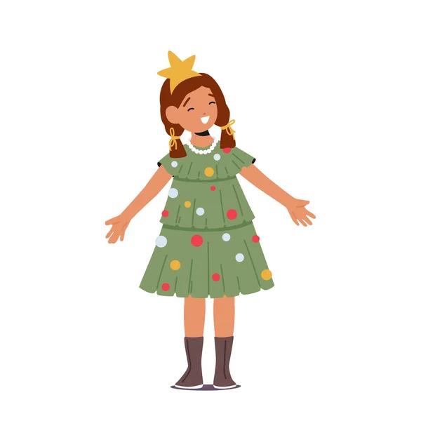 Child Fir Tree Christmas Costume Little Girl Performing School Kindergarten — Stock Vector