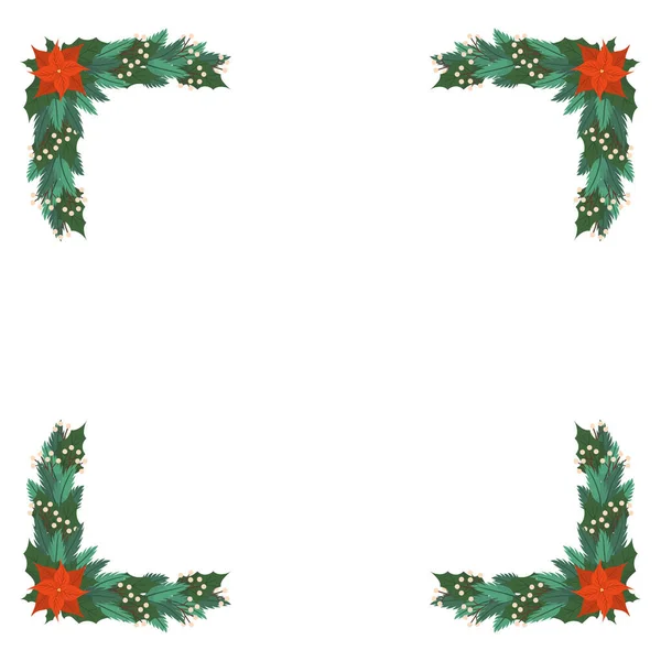 Christmas Frame Spruce Branch Corners Decorative Square Border Isolated White — Stock Vector