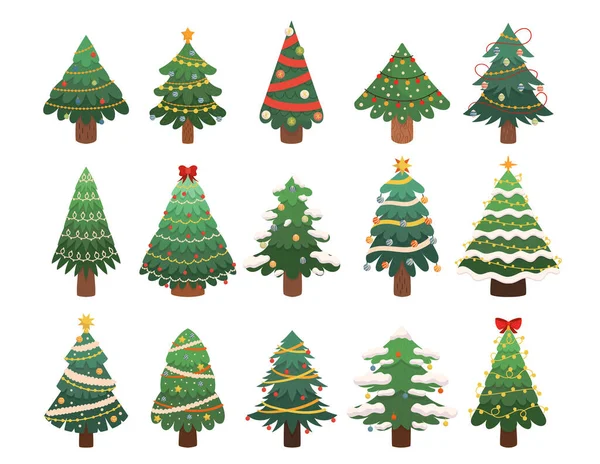 Szett Karácsonyfák Elszigetelt Fenyők Gyűjtemény Üdvözlőkártya Meghívó Újév Karácsony Hagyományos — Stock Vector