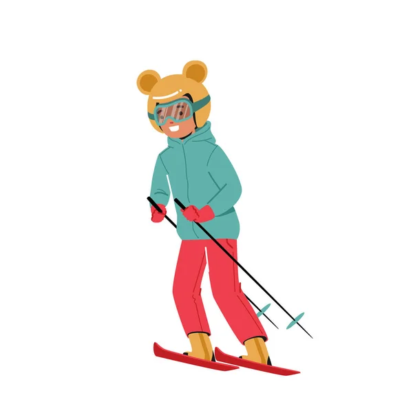 Küçük Kız Kayak Kış Sporları Açık Hava Eğlencesi Aktif Boş — Stok Vektör