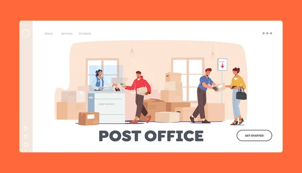 Persoane Oficiu Poștal Șablon Pagină Destinație Serviciu Poștal Aruncați Scrisoare — Vector de stoc