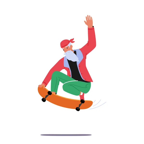 圣诞老人骑着滑板在滑翔机跑道上做极端的特技表演和表演 时尚酷酷的圣诞角色诺埃尔神父穿着红色节日套装赶往孩子们身边 卡通人物矢量图解 — 图库矢量图片