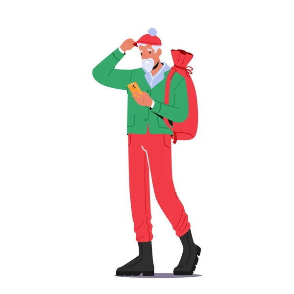 Elegante Santa Claus Christmas Character Wear Ropa Hipster Con Red — Vector de stock