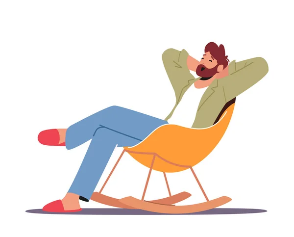 Personagem Masculino Relaxado Roupas Domésticas Chinelos Sentado Cadeira Confortável Bocejando —  Vetores de Stock