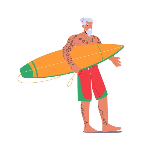 Elegante Santa Claus Christmas Character Stand Con Tabla Surf Moderno — Vector de stock