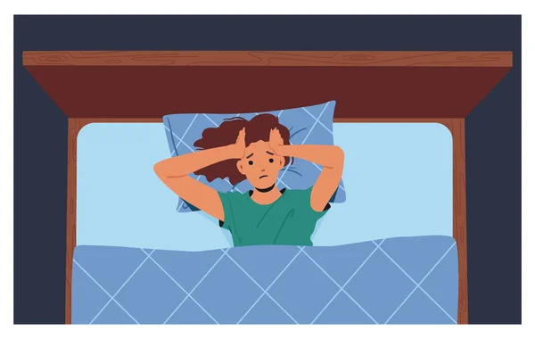 Mutsuz Uykusuz Kadın Uykusuzluk Hastalığı Horlama Odada Yüksek Gürültü Veya — Stok Vektör