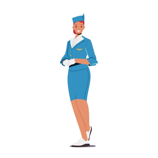 Stewardess Flight Attendant Air Hostess Girl Draagt Een Blauw Uniform — Stockvector