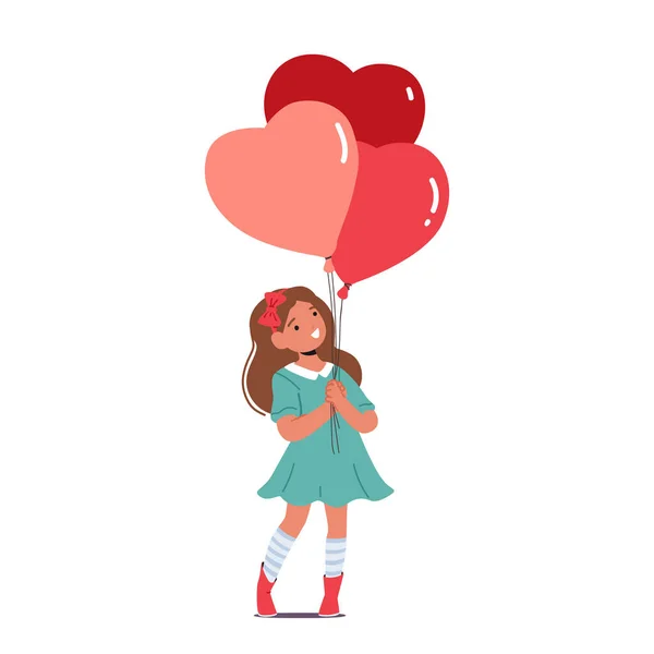 Cute Little Girls Heart Shaped Balloons Bunch Isolated White Background — Stock Vector