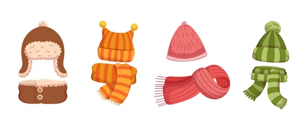 Chapéus Cachecóis Engraçados Para Crianças Para Estações Frio Outono Quente — Vetor de Stock