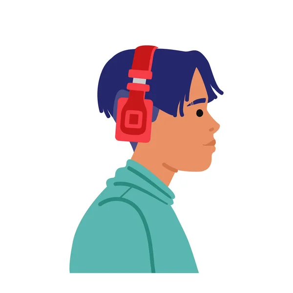 Joven Hombre Con Estilo Personaje Mujer Escuchar Música Los Auriculares — Vector de stock
