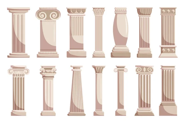 Staré Pilíře Izolované Bílém Pozadí Starověké Klasické Sloupy Římské Nebo — Stockový vektor