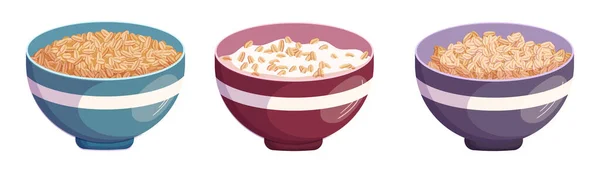 Встановити Oatmear Healthy Breakfast Bowls Porridge Cereal Granola Muesli Flakes — стоковий вектор