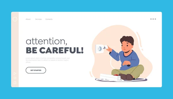 Baby Hazard Attention Landing Page Template Kid Dangerous Situation Child — Stockový vektor