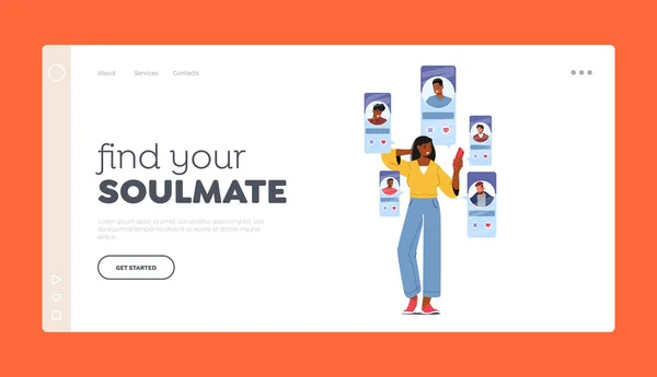 Encontre Modelo Página Desembarque Soulmate Online Dating Service Application Social —  Vetores de Stock