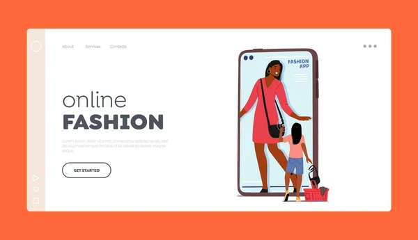 Online Fashion Landing Page Template Virtual Fitting Room Webshop Aankopen — Stockvector