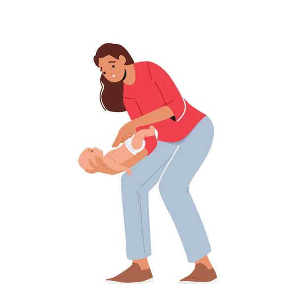 Primeros Auxilios Emergencia Madre Personaje Femenino Tratando Reanimar Ayudar Bebé — Vector de stock