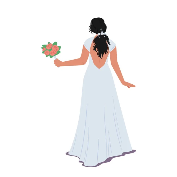 Стильная Невеста Элегантном Платье Открытым Задним Видом Сзади Изолированы Белом — стоковый вектор
