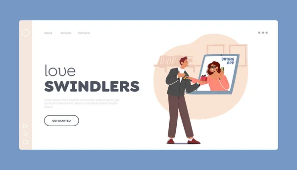 Love Findlers Landing Page Template Zamilovat Line Nebezpečné Internetové Vztahy — Stockový vektor