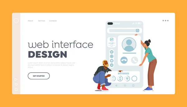 Web Interface Design Landing Page Template Designer Characters Erstellen Mobile — Stockvektor