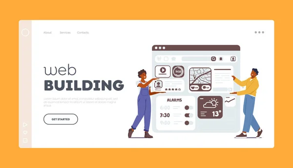Web Building Landing Page Template Designers Team Sharing Ideas Collaborating — Stock Vector
