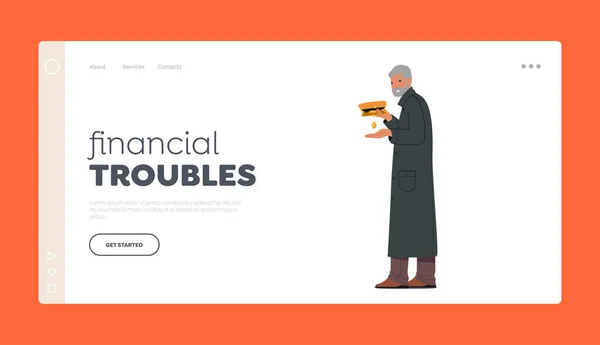 Šablona Stránky Přistání Finančními Potížemi Chudák Starší Muž Poslední Mincí — Stockový vektor
