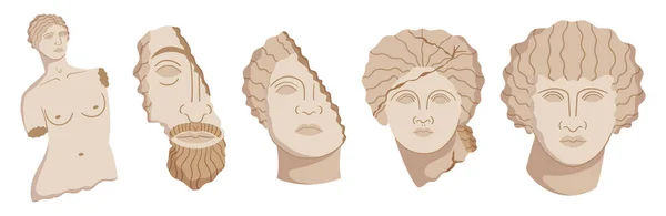 Set Antike Griechische Skulpturen Antike Männliche Und Weibliche Marmorköpfe Und — Stockvektor