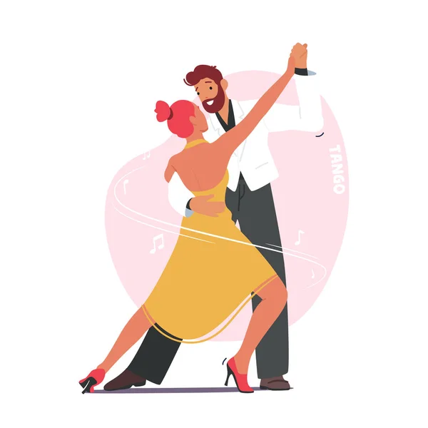 Junge Paare Tanzen Tango Männliche Und Weibliche Partner Charaktere Perform — Stockvektor