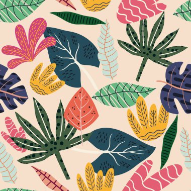 Kusursuz Tropikal Botanik Geçmişi. Duvar kağıdı ya da ambalaj kağıdı, egzotik canavar yapraklı çiçek baskısı ve orman palmiyesi, yağmur ormanları bitkileri, tekstil için doğa süsü. Vektör İllüstrasyonu