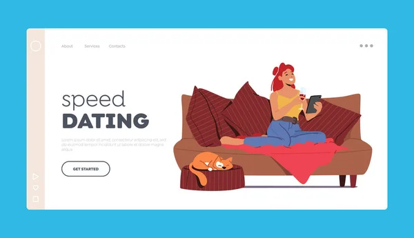 Speed Dating Online Date Virtual Relations Landing Page Template Female — стоковий вектор