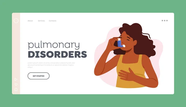 Pulmonary Disorders Landing Page Template Female Character Suffer Asthma Symptoms — Image vectorielle