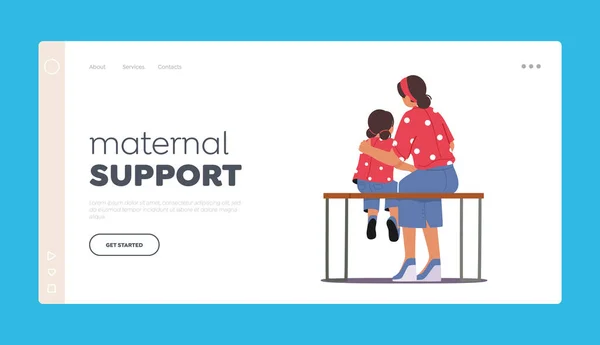 Maternal Support Landing Page Template Loving Mother Daughter Hugging Sitting — Stockový vektor