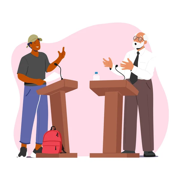 Debates Concept Dialogue Young Senior Men Podium Political Election Voting — Image vectorielle