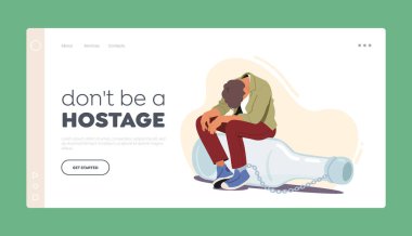 Alcohol Addiction Landing Page Template. Drunk Male Character Chained to Alcohol Bottle. Male Character with Problems, Pernicious Habits Addiction, Substance Abuse. Cartoon People Vector Illustration
