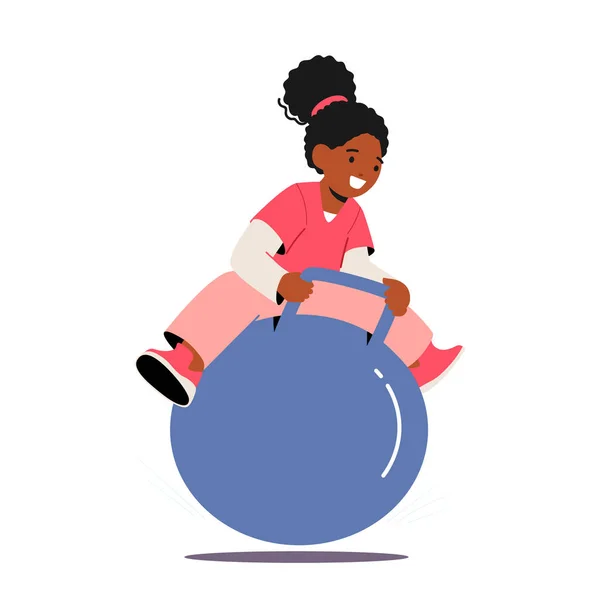 Black Baby Jump Fitball Funny Kid Girl Jumping Fitness Ball — стоковый вектор
