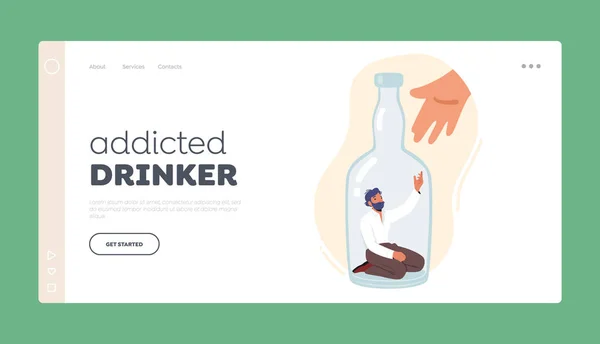 Addicted Drinker Landing Page Template Alcoholism Alcohol Addiction Concept Alcoholic — Stock Vector