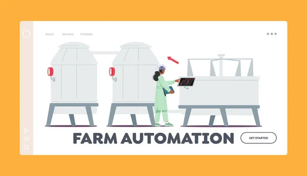 Farm Automation Landing Page Template Manufacture Industry Dairy Food Production — 图库矢量图片