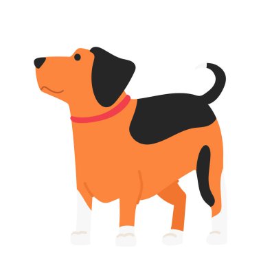 Charming Dog Isolated on White Background. Playful, Funny Pet of Brown Color with Black and White Spots. Friend, Canine Creature, Adorable Puppy Front View. Cartoon Vector Illustration