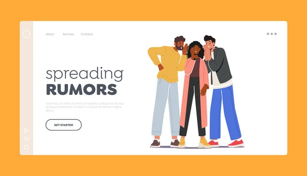 Spreading Rumors Landing Page Template Group Characters Whispering Sharing Secrets — Stockvector